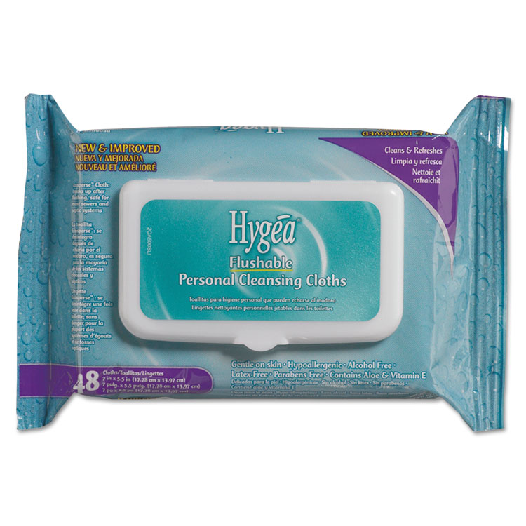 Sani Professional Hygea Flushable Personal Cleansing Cloths, 6.25 x 5.38, Flowering Herbs, White, 48/Pack, 12 Packs/Carton (NICA500F48)
