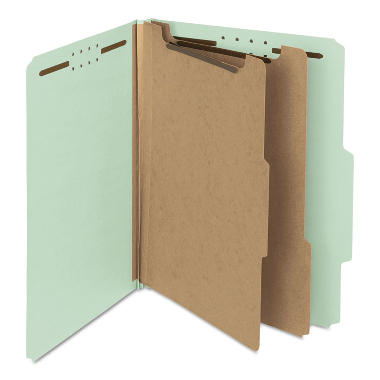 Smead Recycled Pressboard Classification Folders, 2" Expansion, 2 Dividers, 6 Fasteners, Letter Size, Gray-Green, 10/Box (SMD14023)