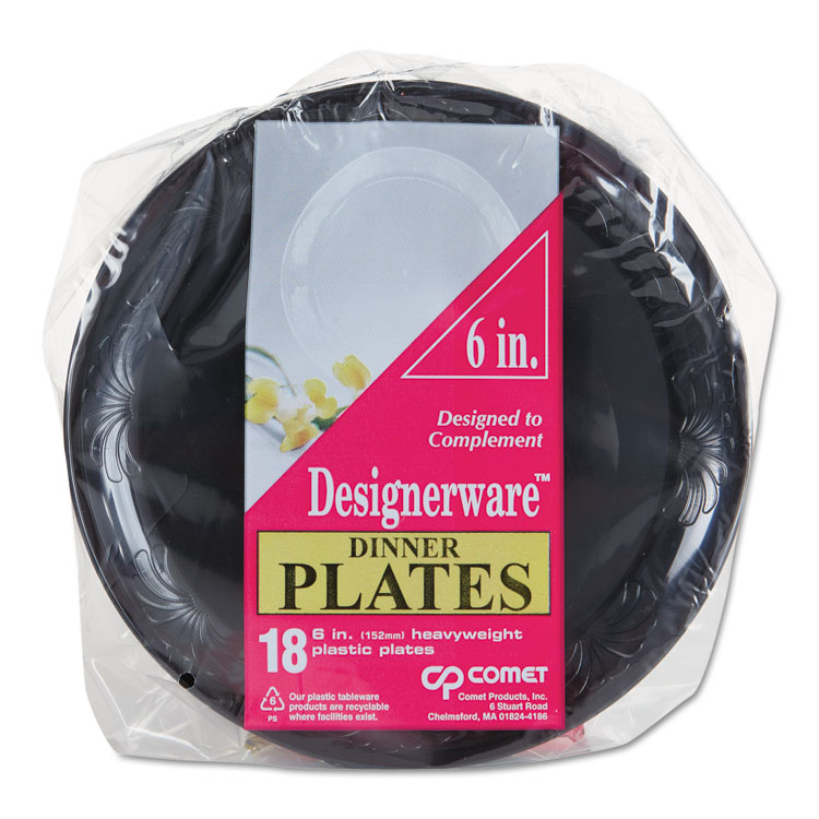 WNA Designerware Plastic Plates, 6" dia, Black, 10/Pack, 18 Packs/Carton (WNADWP6180BK)