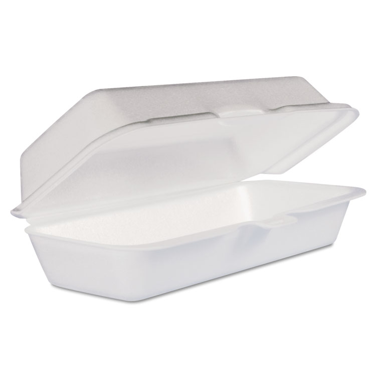 Dart Foam Hinged Lid Container, Hot Dog Container, 3.8 x 7.1 x 2.3, White, 125/Bag, 4 Bags/Carton (DCC72HT1)