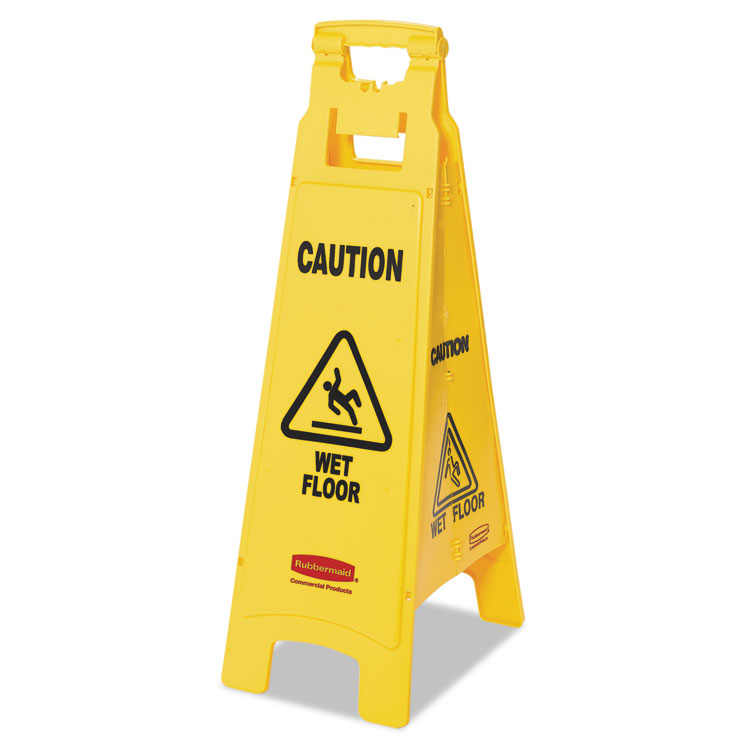 Rubbermaid Commercial Caution Wet Floor Sign, 4-Sided, 12 x 16 x 38, Yellow (RCP611477YEL)