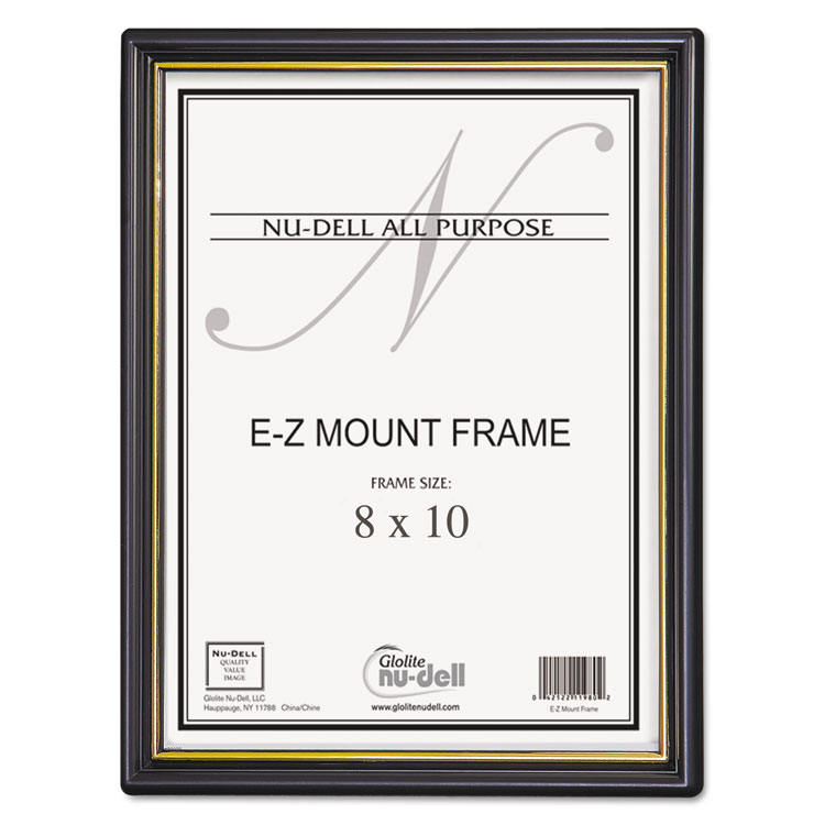 NuDell EZ Mount Document Frame with Trim Accent and Plastic Face, Plastic, 8 x 10, Black/Gold (NUD11800)