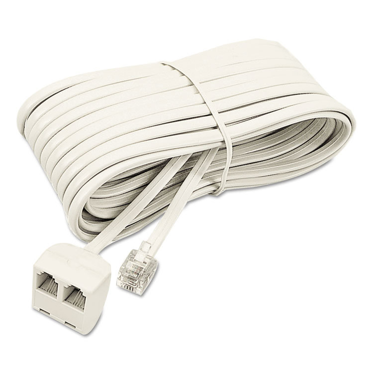 Softalk Telephone Extension Cord, Plug/Dual Jack, 25 ft, Ivory (SOF04130)