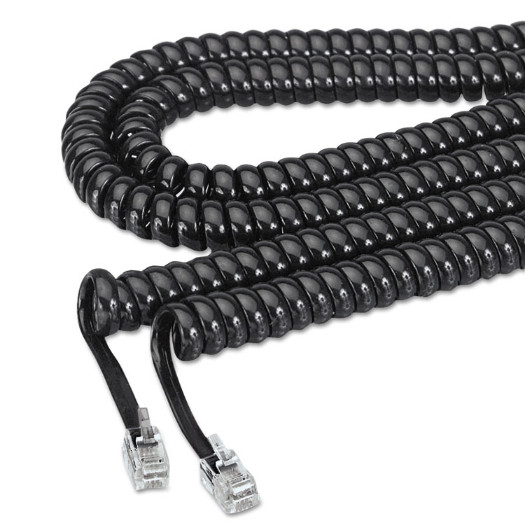 Softalk Coiled Phone Cord, Plug/Plug, 12 ft, Black (SOF48102)