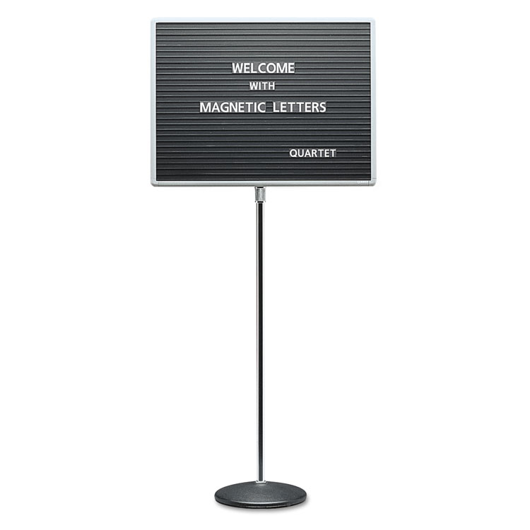 Quartet Adjustable Single-Pedestal Magnetic Letter Board, 24" x 18", Black Surface, Gray Aluminum Frame (QRT7921M)