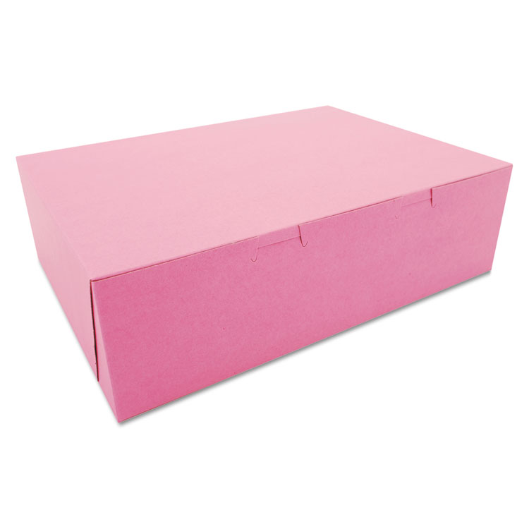 SCT Pink One-Piece Non-Window Bakery Box, 14 x 10 x 4, Pink, Paper, 100/Carton (SCH0890)