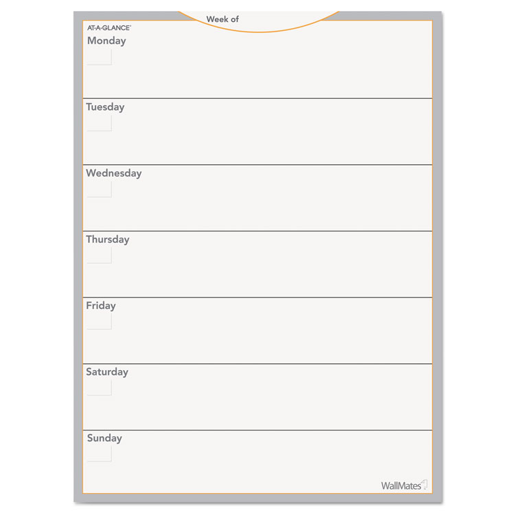 AT-A-GLANCE WallMates Self-Adhesive Dry Erase Weekly Planning Surfaces, 18 x 24, White/Gray/Orange Sheets, Undated (AAGAW503028)