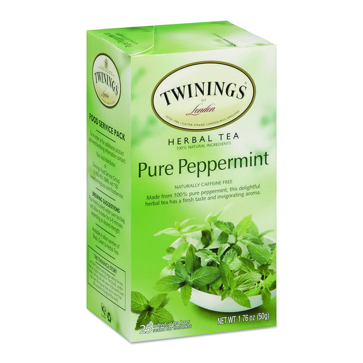 TWININGS Tea Bags, Pure Peppermint, 1.76 oz, 25/Box (TWG09179)