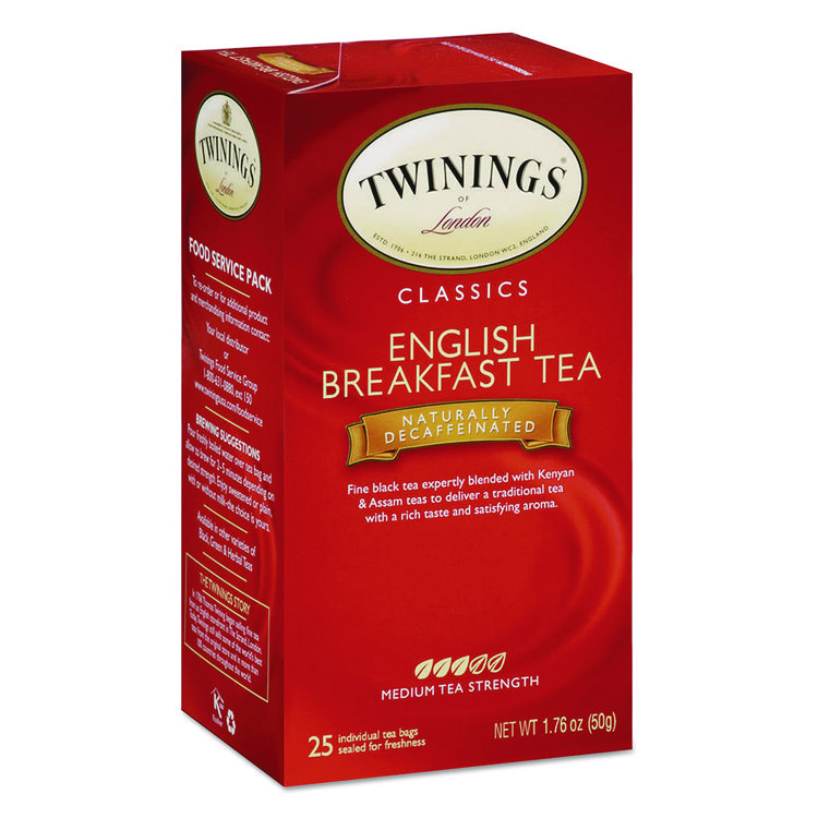 TWININGS Tea Bags, English Breakfast Decaf, 1.76 oz, 25/Box (TWG09182)