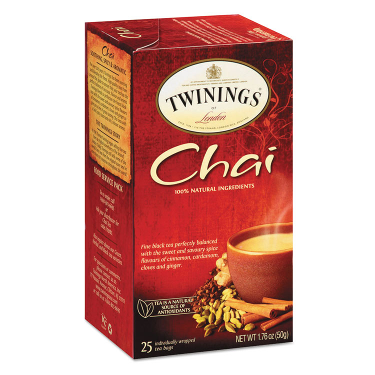 TWININGS Tea Bags, Chai, 1.76 oz, 25/Box (TWG09185)