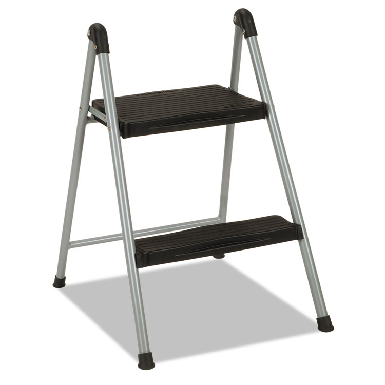 Cosco Folding Step Stool, 2-Step, 200 lb Capacity, 16.9" Working Height, Platinum/Black (CSC11024PBL1E)