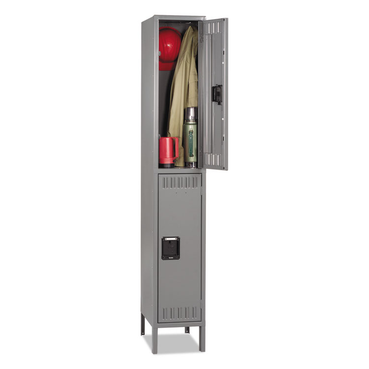 Tennsco Double Tier Locker with Legs, Single Stack, 12w x 18d x 78h, Medium Gray (TNNDTS1218361MG)