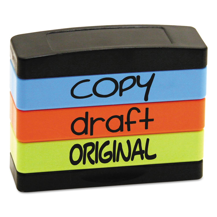 Trodat Interlocking Stack Stamp, COPY, DRAFT, ORIGINAL, 1.81" x 0.63", Assorted Fluorescent Ink (USS8801)