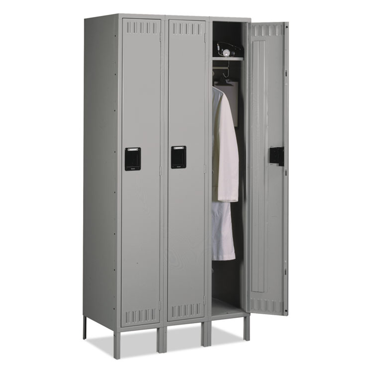 Tennsco Single-Tier Locker with Legs, Three Lockers with Hat Shelves and Coat Rods, 36w x 18d x 78h, Medium Gray (TNNSTS1218723MG)