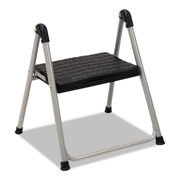 Cosco Folding Step Stool, 1-Step, 200 lb Capacity, 9.9" Working Height, Platinum/Black (CSC11014PBL1E)