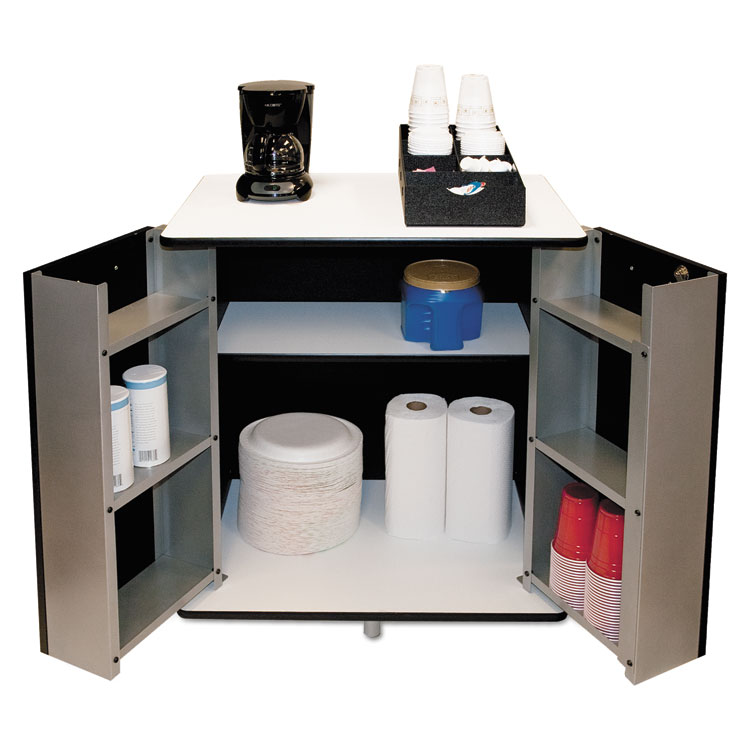 Vertiflex Refreshment Stand, Engineered Wood, 9 Shelves, 29.5" x 21" x 33", White/Black (VRT35157)