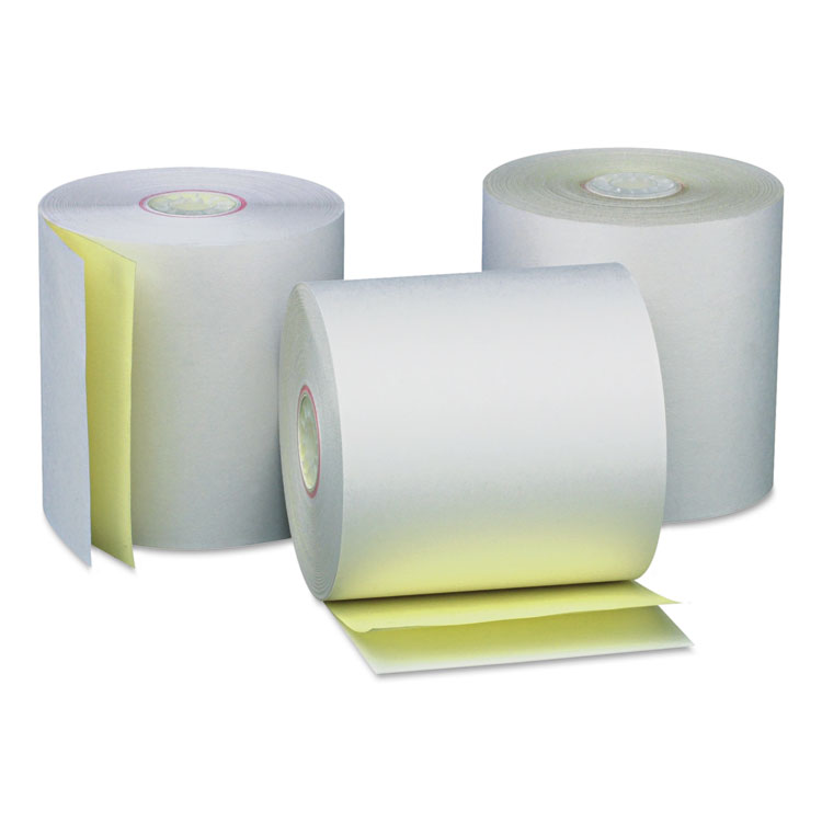 Universal Carbonless Paper Rolls, 0.44" Core, 3" x 90 ft, White/Canary, 50/Carton (UNV35767)