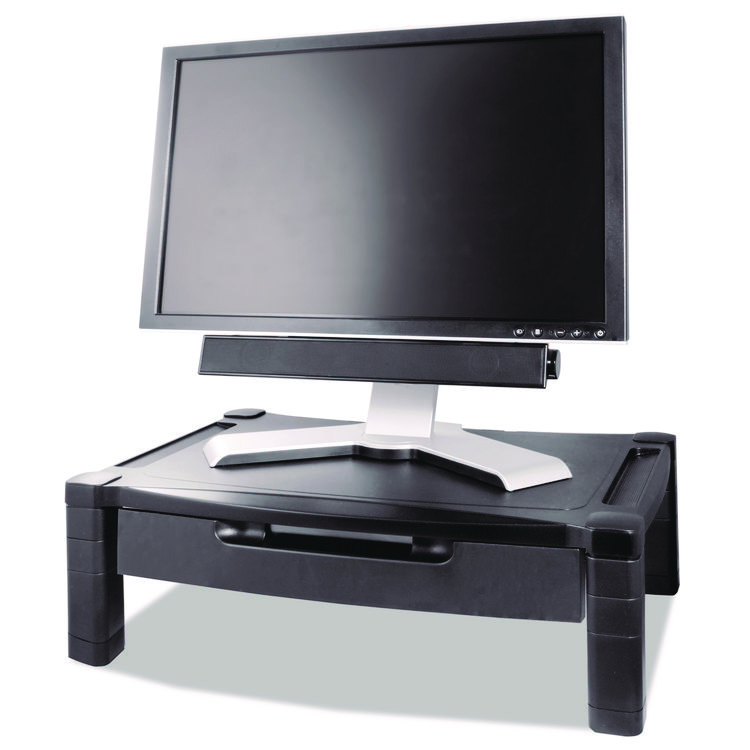 Kantek Wide Deluxe Two-Level Monitor Stand with Drawer, 20" x 13.25" x 3" to 6.5", Black, Supports 50 lbs (KTKMS520)
