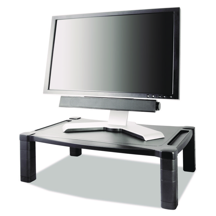 Kantek Wide Deluxe Two-Level Monitor Stand, 20" x 13.25" x 3" to 6.5", Black, Supports 50 lbs (KTKMS500)