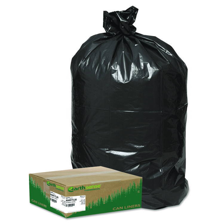 Earthsense Commercial Linear Low Density Large Trash and Yard Bags, Open-Face, 33 gal, 0.9 mil, 32.5" x 40", Black, 80/Carton (WBIRNW1TL80)