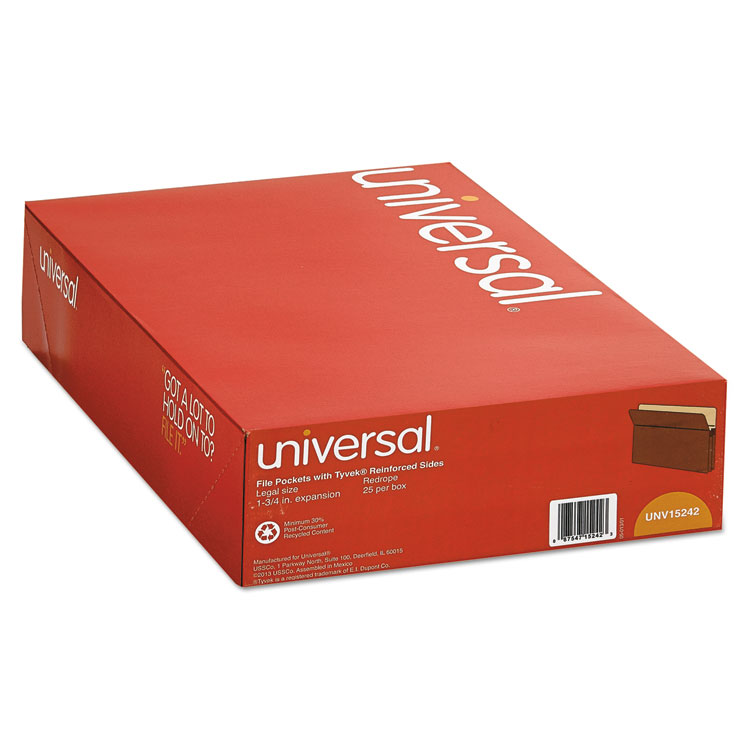 Universal Redrope Expanding File Pockets, 1.75" Expansion, Legal Size, Redrope, 25/Box (UNV15242)