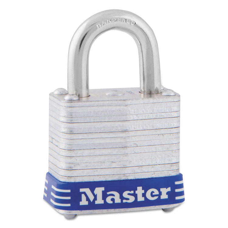 Master Lock Four-Pin Tumbler Lock, Laminated Steel Body, 1.12" Wide, Silver/Blue, 2 Keys (MLK7D)