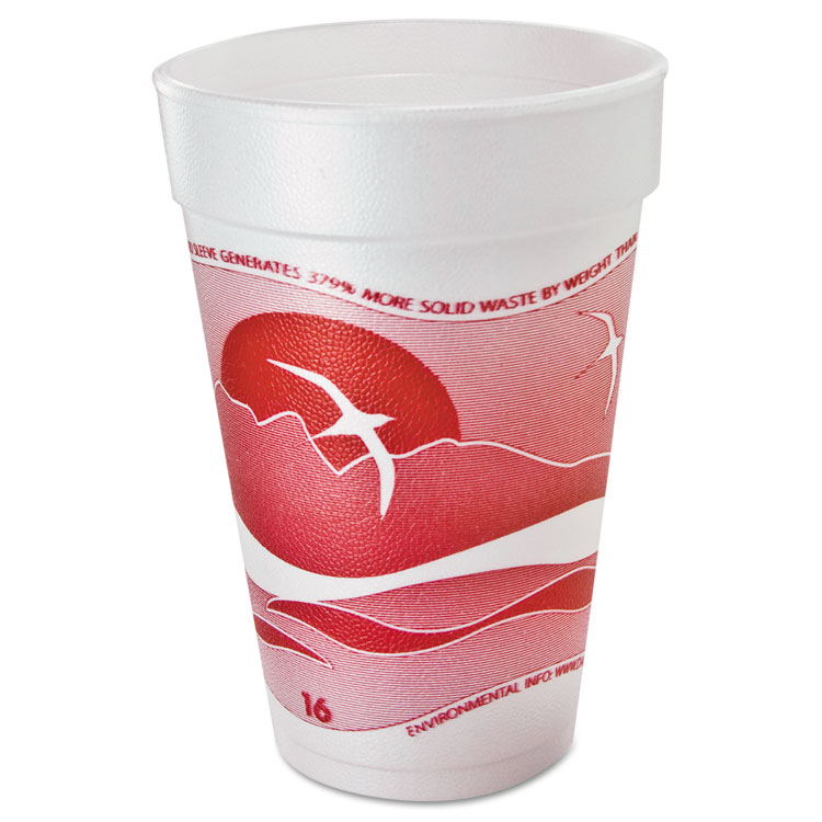 Dart Horizon Hot/Cold Foam Drinking Cups, 16 oz, White/Cranberry, 25/Bag, 40 Bags/Carton (DCC16J16H)