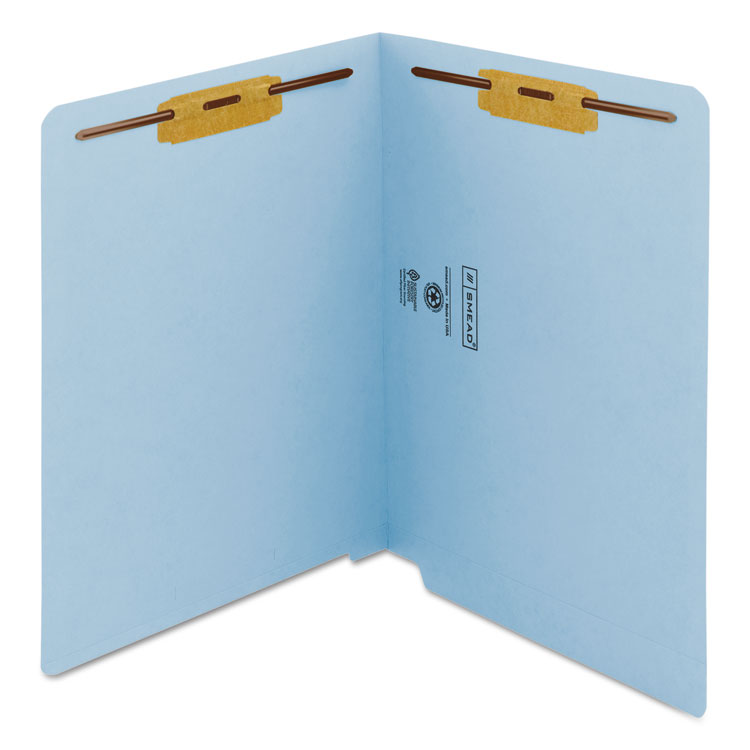 Smead Heavyweight Colored End Tab Fastener Folders, 0.75" Expansion, 2 Fasteners, Letter Size, Blue Exterior, 50/Box (SMD25040)
