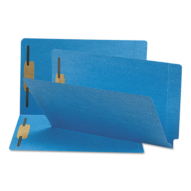 Smead Heavyweight Colored End Tab Fastener Folders, 0.75" Expansion, 2 Fasteners, Legal Size, Blue Exterior, 50/Box (SMD28040)