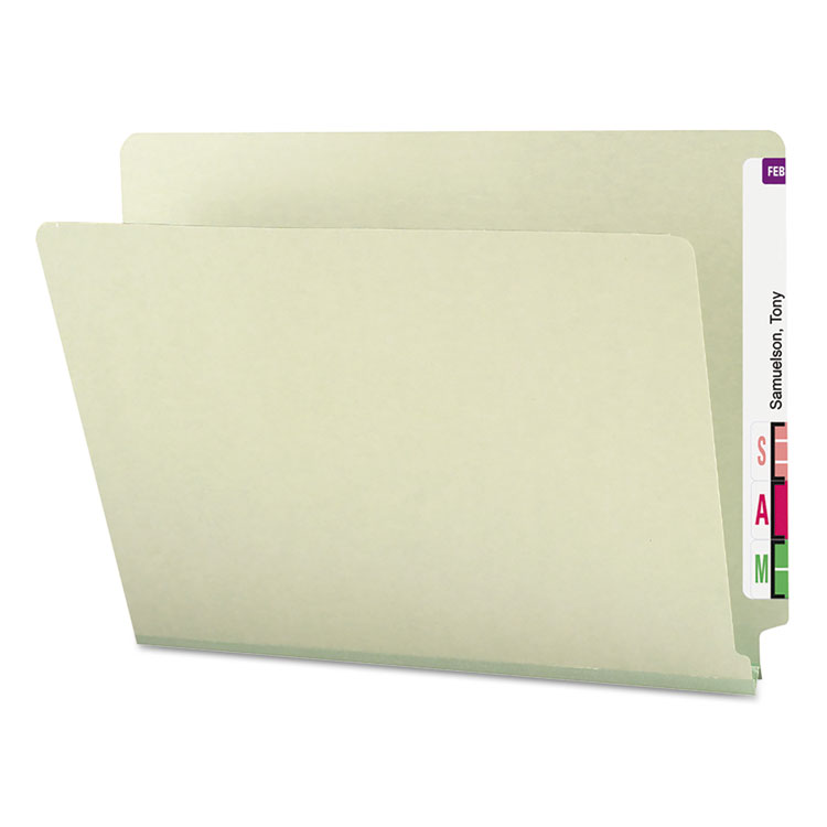 Smead Extra-Heavy Recycled Pressboard End Tab Folders, Straight Tabs, Letter Size, 1" Expansion, Gray-Green, 25/Box (SMD26200)