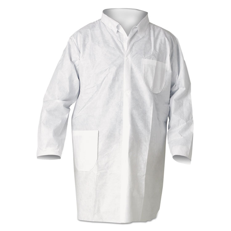 KleenGuard A20 Breathable Particle Protection Lab Coat, Snap Closure/Open Wrists/Pockets, Large, White, 25/Carton (ANS10029)