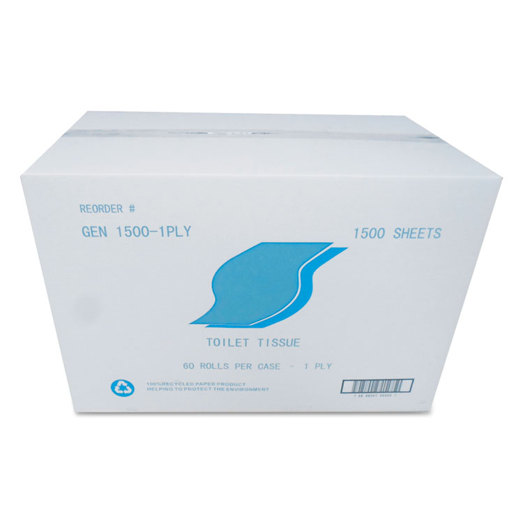 GEN Small Roll Bath Tissue, Septic Safe, 1-Ply, White, 1,500 Sheets/Roll, 60 Rolls/Carton (GEN15001PLY)
