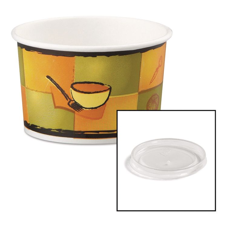 Chinet Streetside Paper Food Container with Plastic Lid, Streetside Design, 8 oz to 10 oz, 250/Carton (HUH70408)