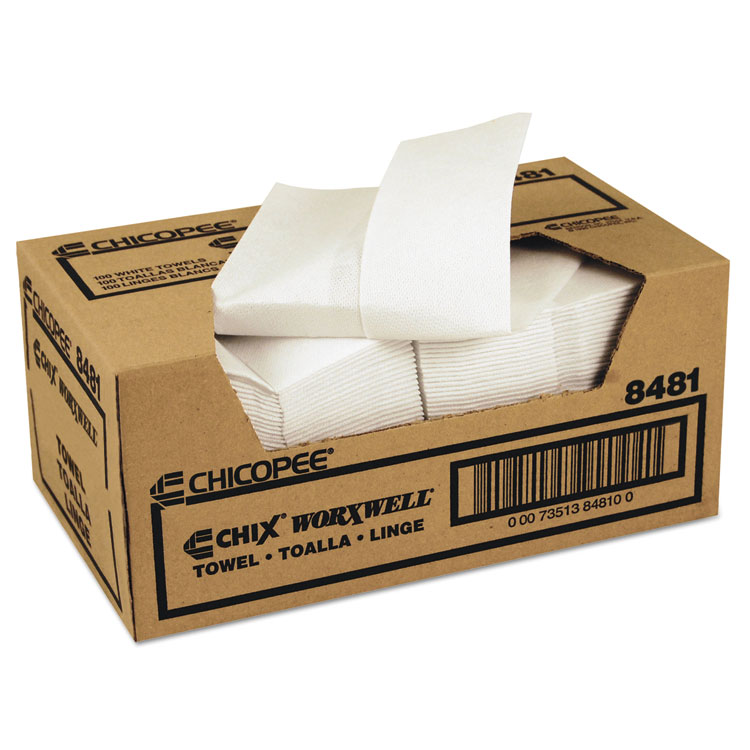 Chicopee Durawipe Shop Towels, 13 x 15, Z Fold, White, 100/Carton (CHI8481)