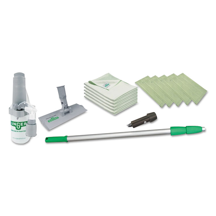 Unger SpeedClean Window Cleaning Kit, 72" to 80", Extension Pole With 8" Pad Holder, Silver/Green (UNGCK053)