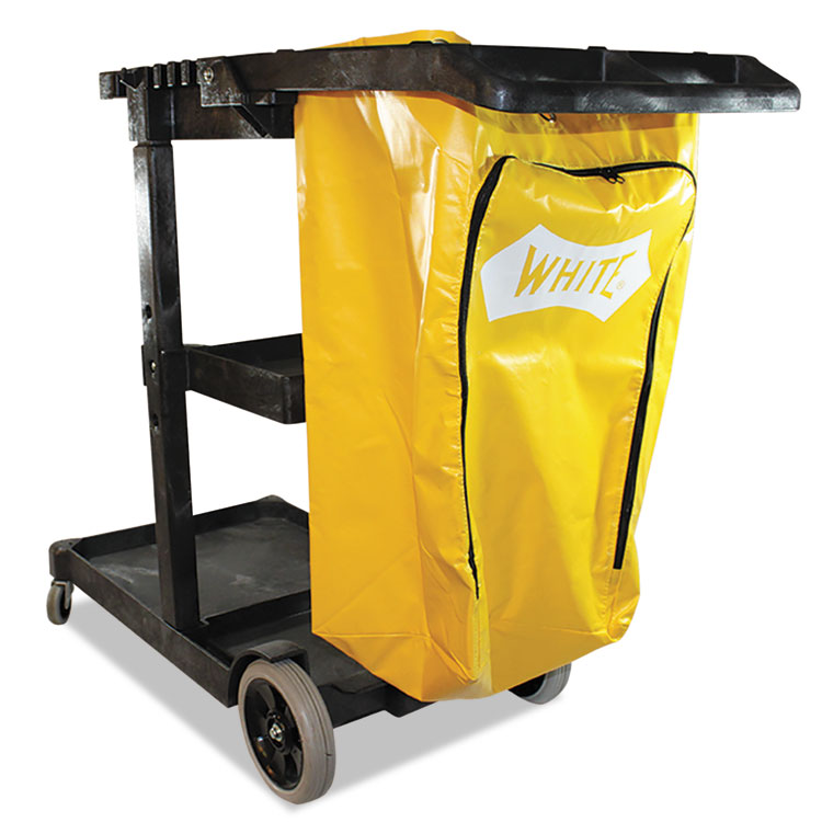 Impact Janitorial Cart, Plastic, 3 Shelves, 1 Bin, 20.5" x 48" x 38", Yellow (IMP6850)
