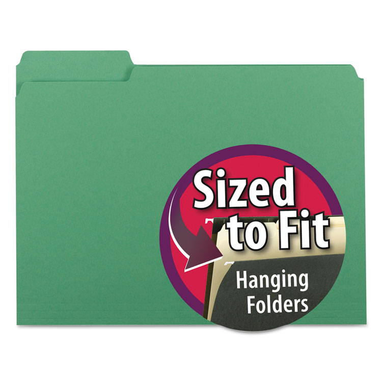 Smead Interior File Folders, 1/3-Cut Tabs: Assorted, Letter Size, 0.75" Expansion, Green, 100/Box (SMD10247)
