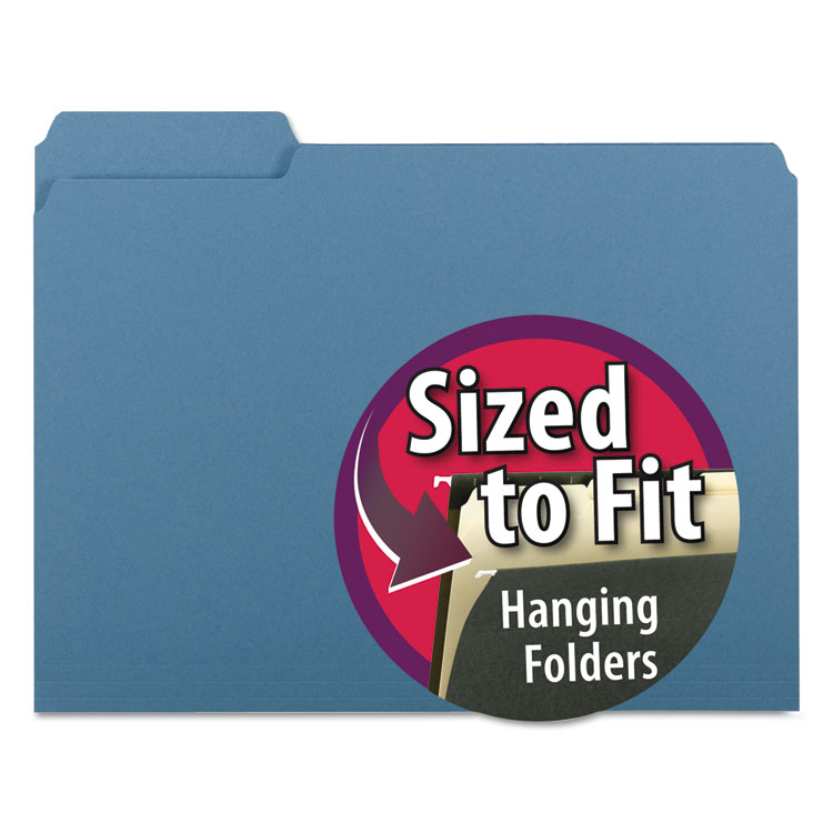 Smead Interior File Folders, 1/3-Cut Tabs: Assorted, Letter Size, 0.75" Expansion, Blue, 100/Box (SMD10239)