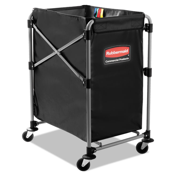 Rubbermaid Commercial One-Compartment Collapsible X-Cart, Synthetic Fabric, 4.98 cu ft Bin, 20.33" x 24.1" x 34", Black/Silver (RCP1881749)
