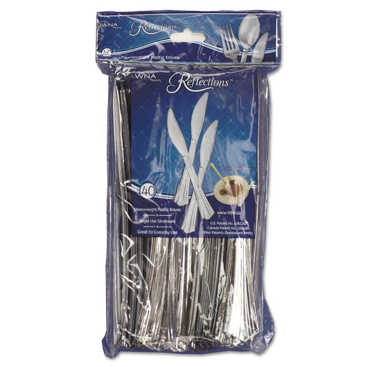 WNA Reflections Heavyweight Plastic Utensils, Knife, Silver, 40/Pack, 8 Packs/Carton (WNAREF320KN)