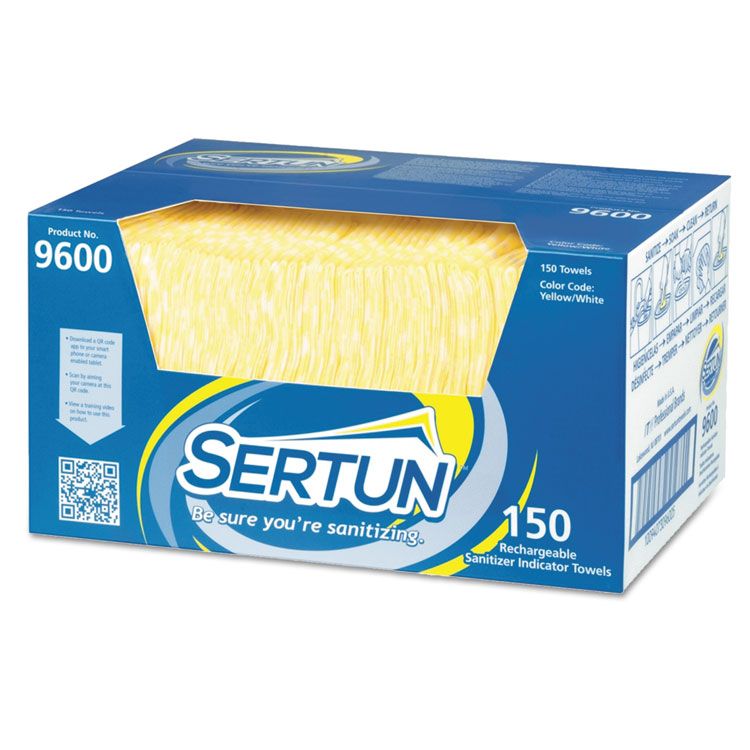 Sertun Color-Changing Rechargeable Sanitizer Indicator Towels, 1-Ply, 13.5 x 18, Unscented, Yellow/White/Blue, 150/Carton (ITW9600)