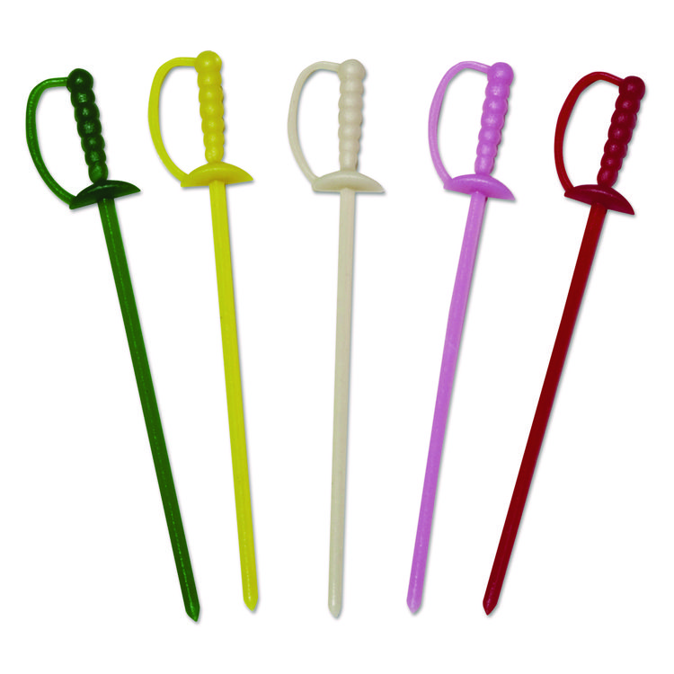 AmerCareRoyal Sword Picks, Plastic, 3.25", Assorted Colors, 10,000/Carton (RPPRP147)