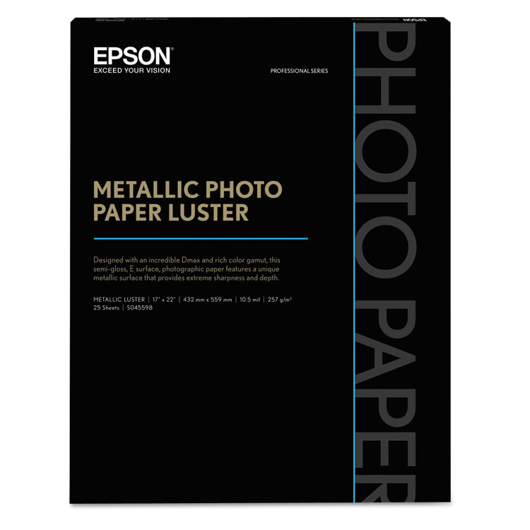 Epson Professional Media Metallic Gloss Photo Paper, 10.5 mil, 17 x 22, White, 25/Pack (EPSS045591)