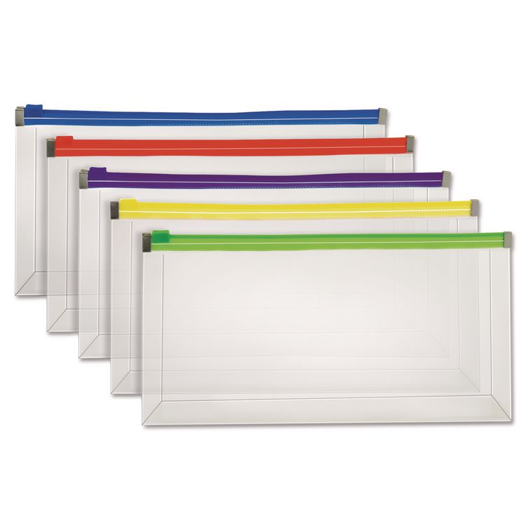 Pendaflex Poly Zip Check Envelope, Zipper Closure, 10.13 x 5.13, Assorted Colors, 5/Pack (PFX85293)