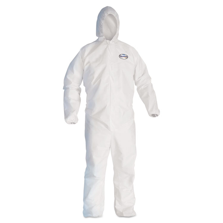 KleenGuard A30 Elastic Back and Cuff Hooded Coveralls, Large, White, 25/Carton (ANS46113)
