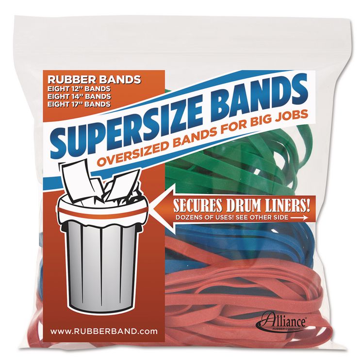 Alliance SuperSize Bands, 0.25" Wide, Assorted Lengths (12", 14" and 17"), 4,060 psi Max Elasticity, Assorted Colors, 24/Pack (ALL08997)