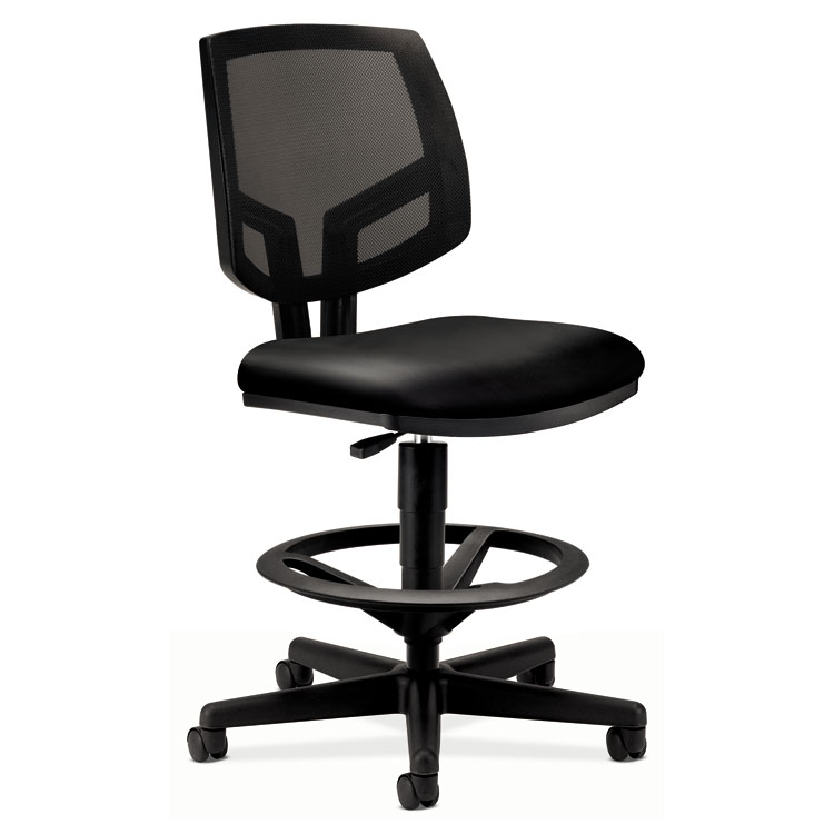 HON Volt Series Mesh Back Adjustable Leather Task Stool, Supports Up to 250 lb, 22.88" to 32.38" Seat Height, Black (HON5715SB11T)