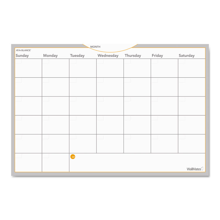AT-A-GLANCE WallMates Self-Adhesive Dry Erase Monthly Planning Surfaces, 36 x 24, White/Gray/Orange Sheets, Undated (AAGAW602028)