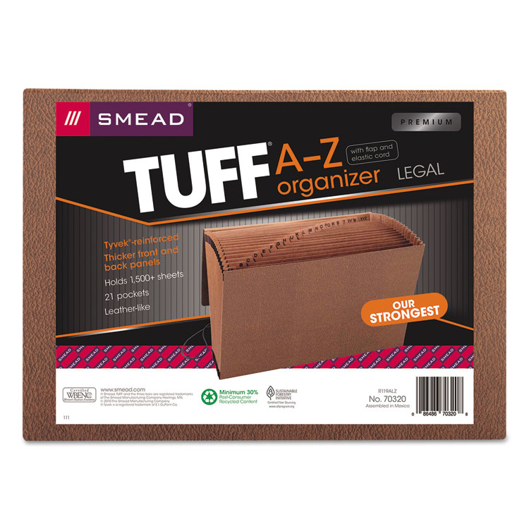 Smead TUFF Expanding Wallet, 21 Sections, Elastic Cord Closure, 1/21-Cut Tabs, Legal Size, Redrope (SMD70320)