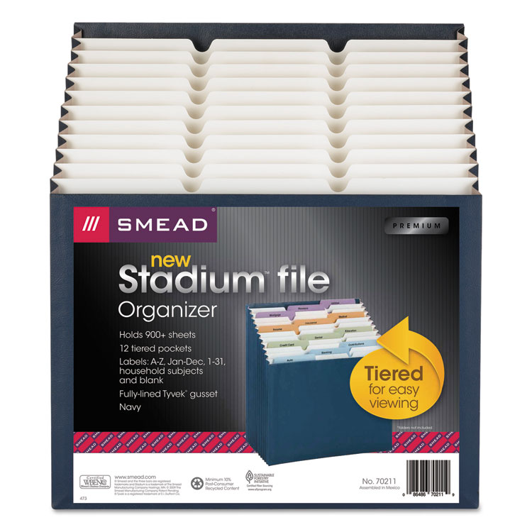 Smead Stadium File, 12 Sections, 1/12-Cut Tabs, Letter Size, Navy (SMD70211)